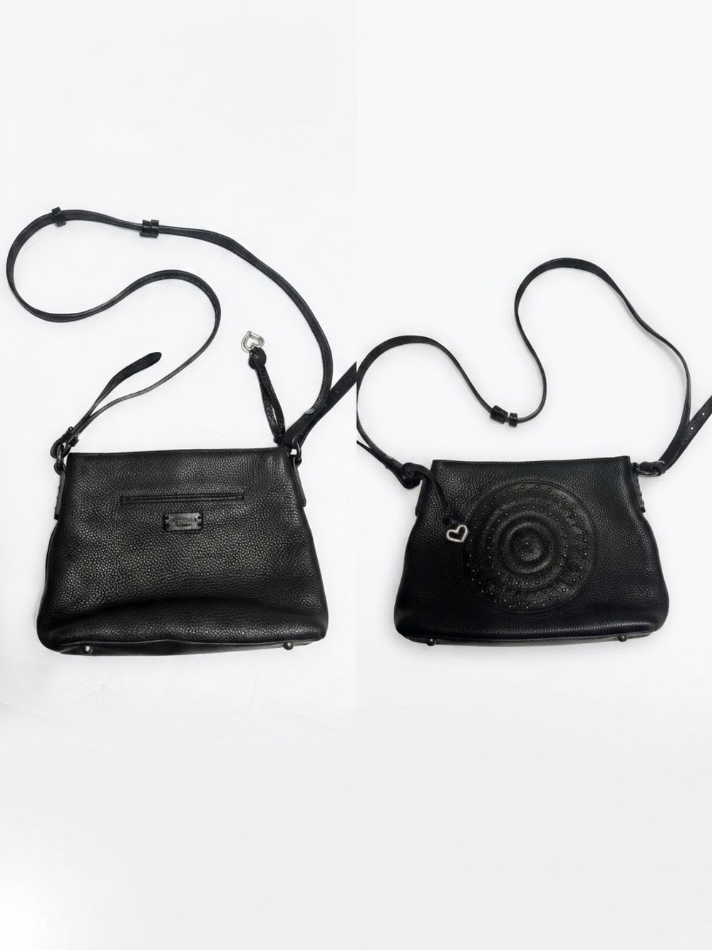 Brighton Black Leather Crossbody Bag with Embossed Circle Detail
